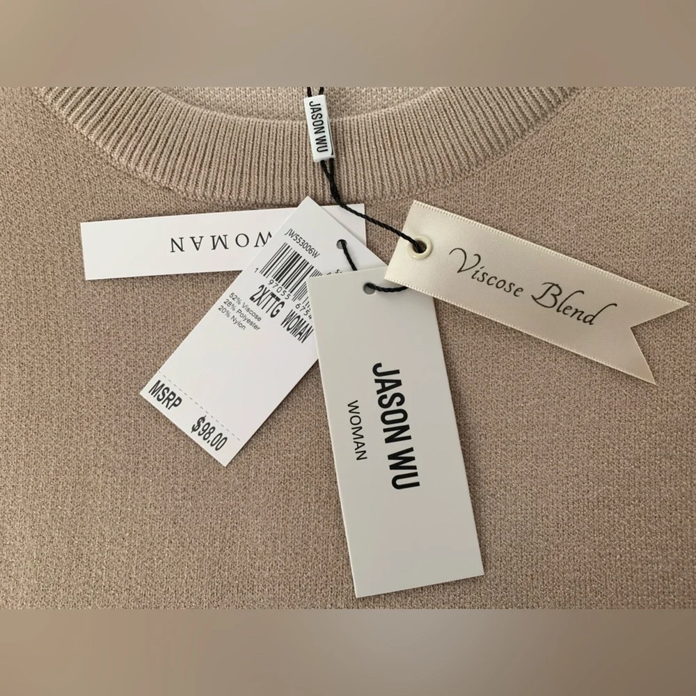 NWT Jason Wu Sweater: Beige w/White Horses, Crewneck, Long Sleeves, Viscose 2X - Picture 8 of 13